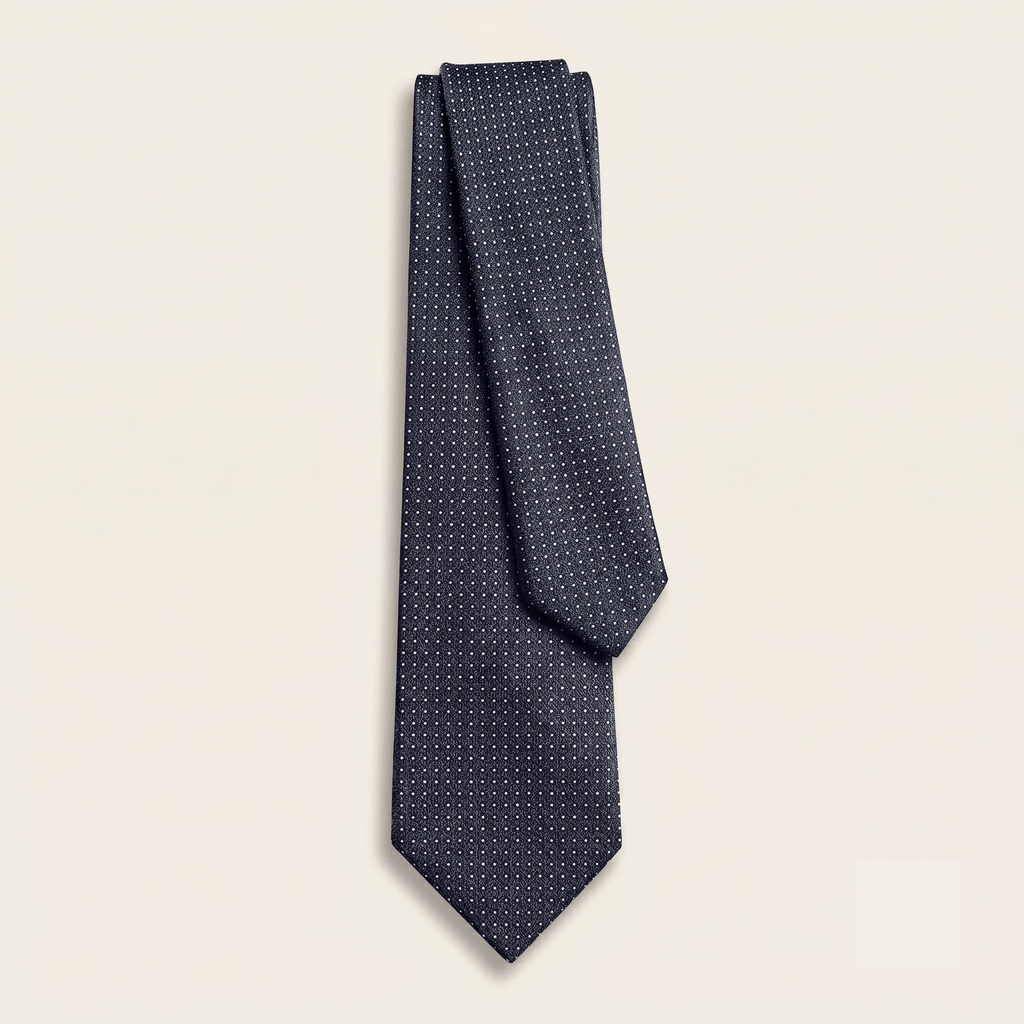 DARK BLUE 5 FOLD JACQUARD SILK TIE - White polka dot