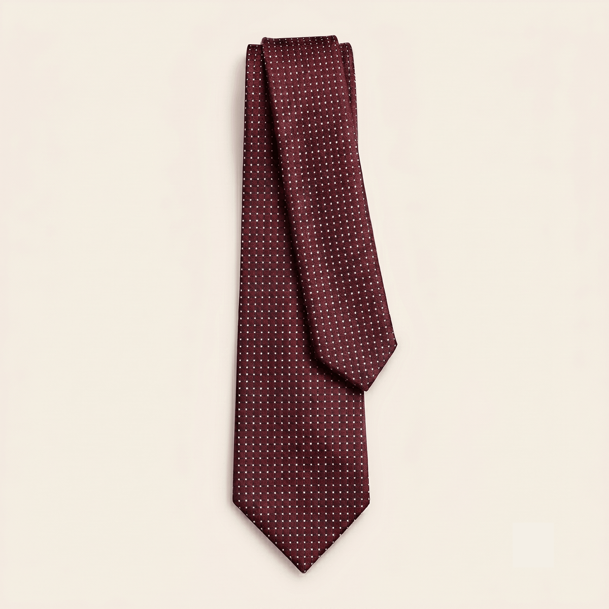 CRAVATTA BORDEAUX 5 PIEGHE IN SETA JACQUARD - Pois bianchi