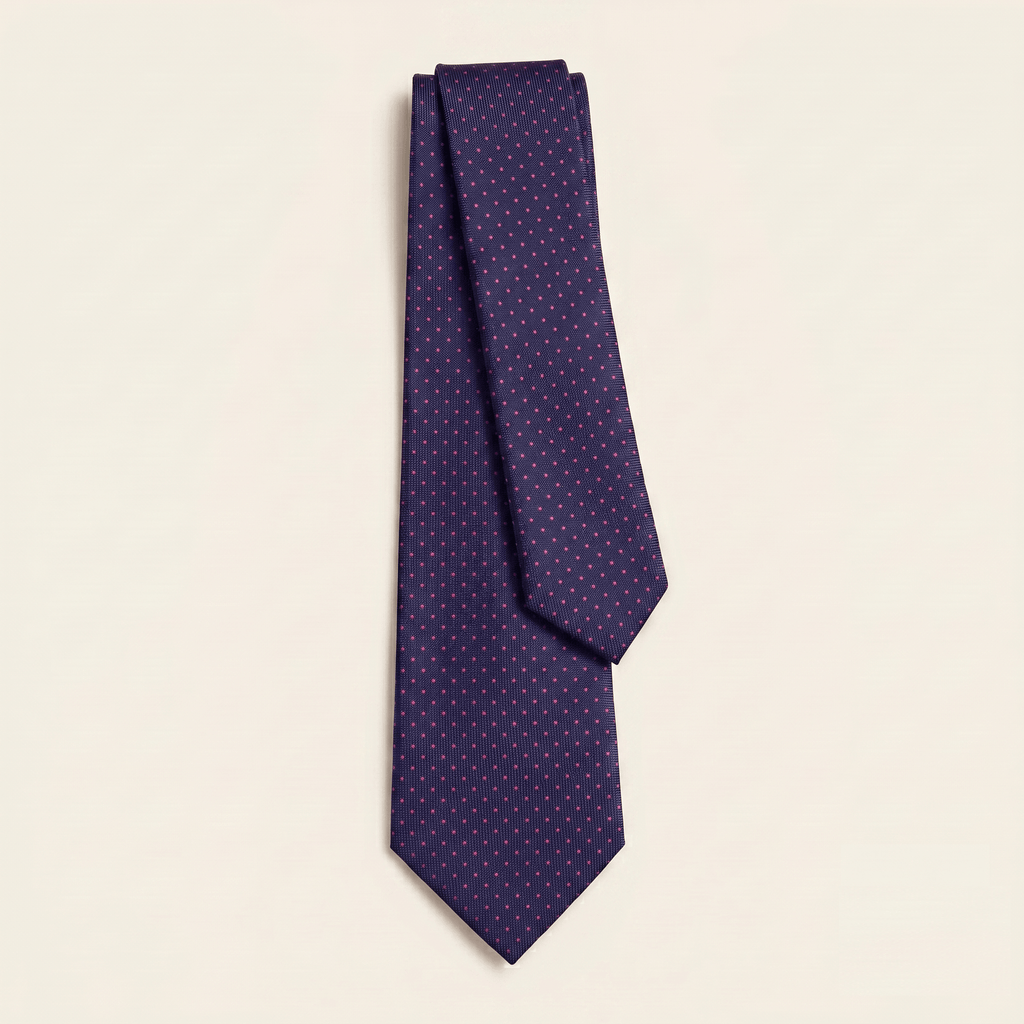 DARK BLUE 3 FOLD SARTORIAL CLASSIC SILK TIE - Fuchsia polka dot