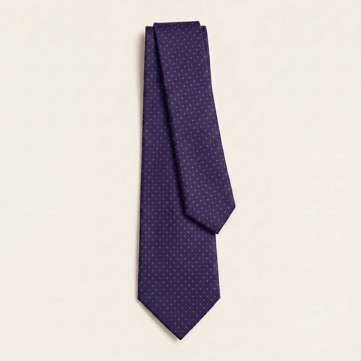 CRAVATTA BLU SCURO 3 PIEGHE SARTORIALE IN SETA - Pois fucsia