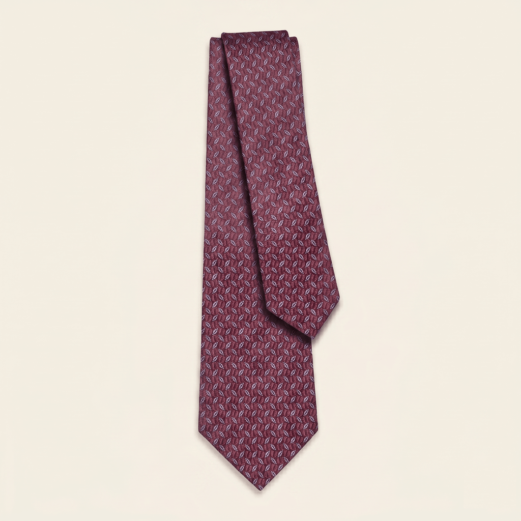 BURGUNDY JACQUARD SILK TIE - Micro leaf pattern