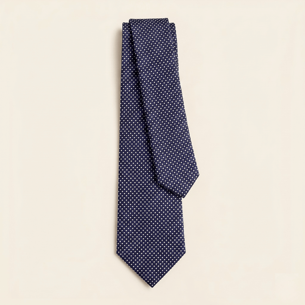 DARK BLUE 3 FOLD JACQUARD SILK TIE II - White polka dot