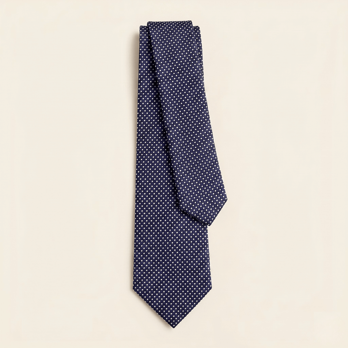 CRAVATTA BLU SCURO 3 PIEGHE IN SETA JACQUARD II - Pois bianchi