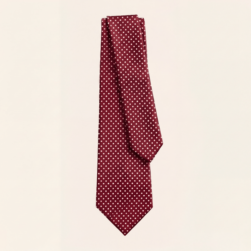 CRAVATTA BORDEAUX 3 PIEGHE SARTORIALE IN SETA - Pois bianchi