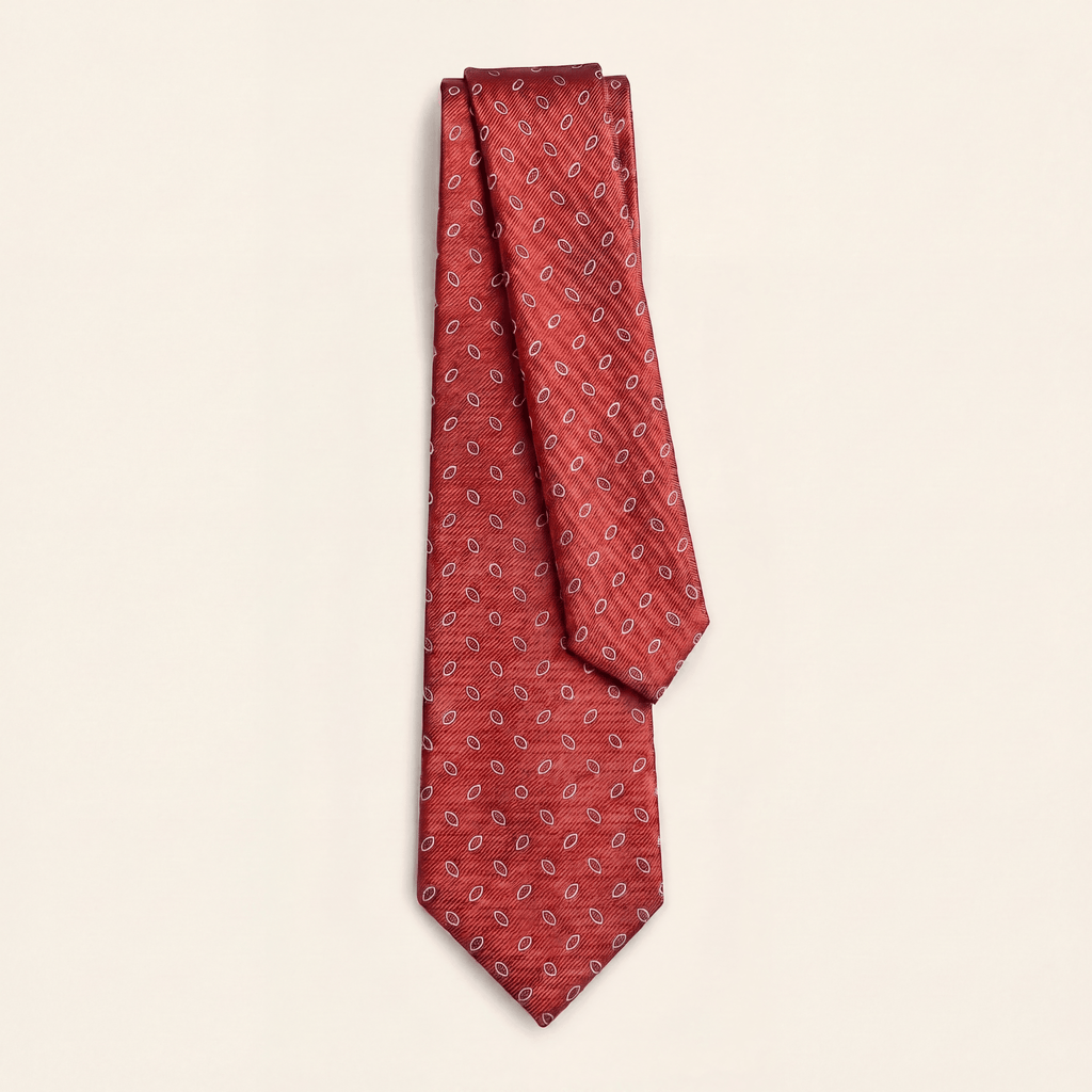 RED JACQUARD SILK TIE - Oval micro pattern