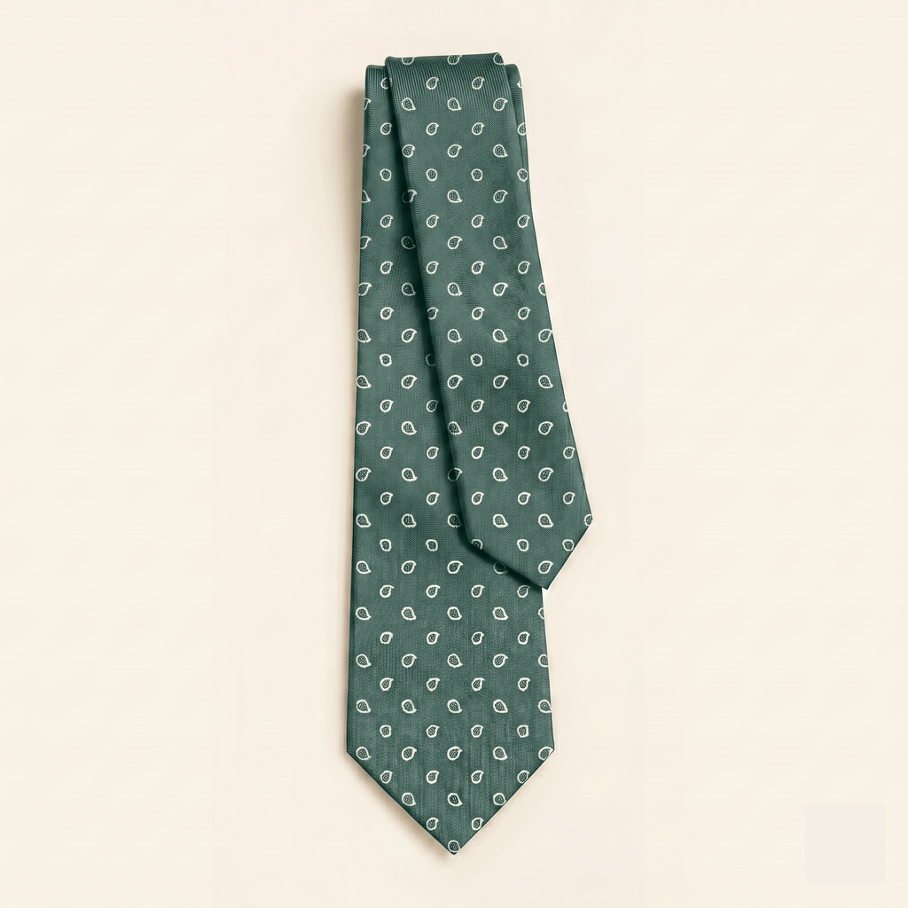 SAGE GREEN JACQUARD SILK TIE - Small paisley