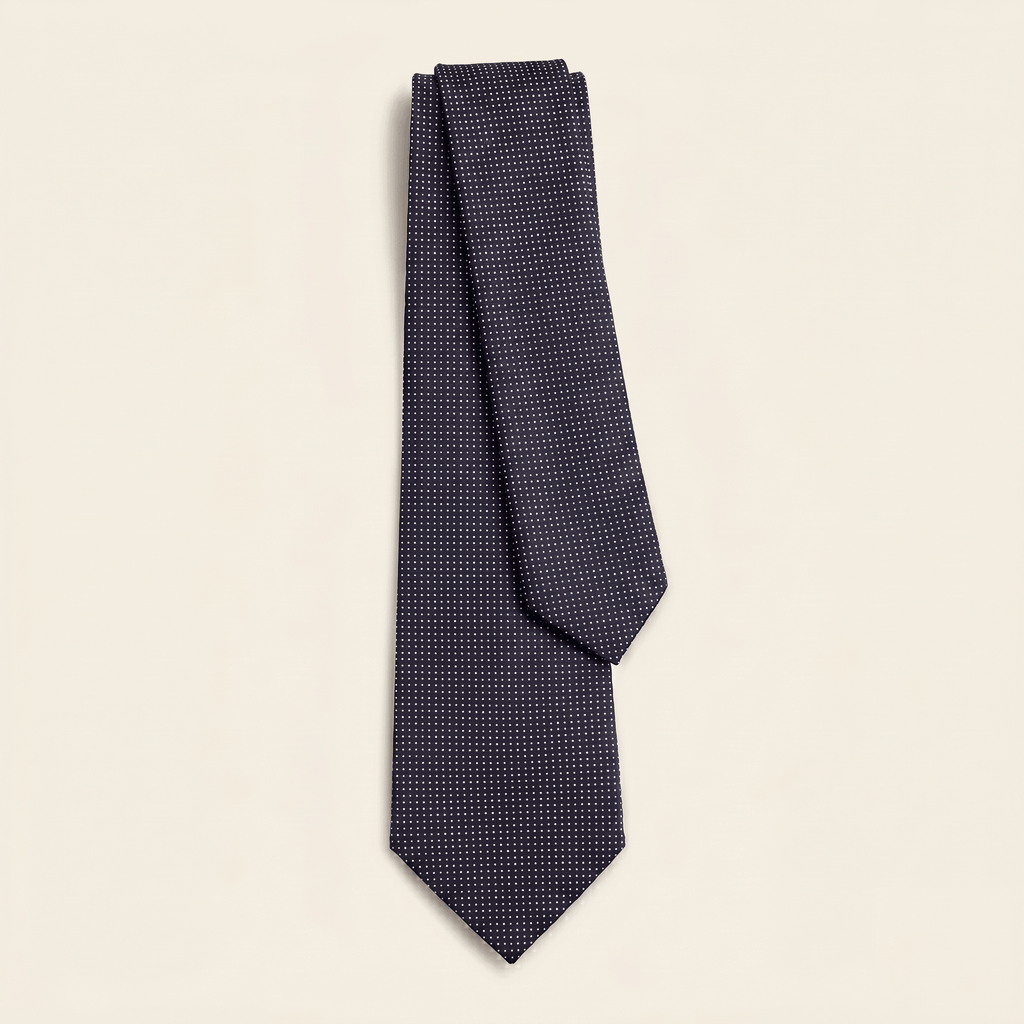 DARK BLUE 3 FOLD SARTORIAL CLASSIC SILK TIE II - White polka dot