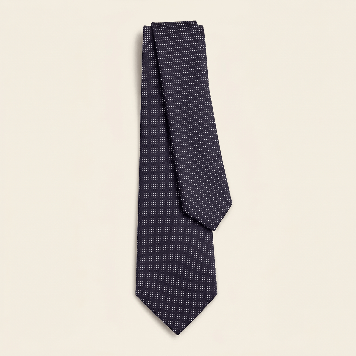 CRAVATTA BLU SCURO 3 PIEGHE SARTORIALE IN SETA II - Pois bianchi
