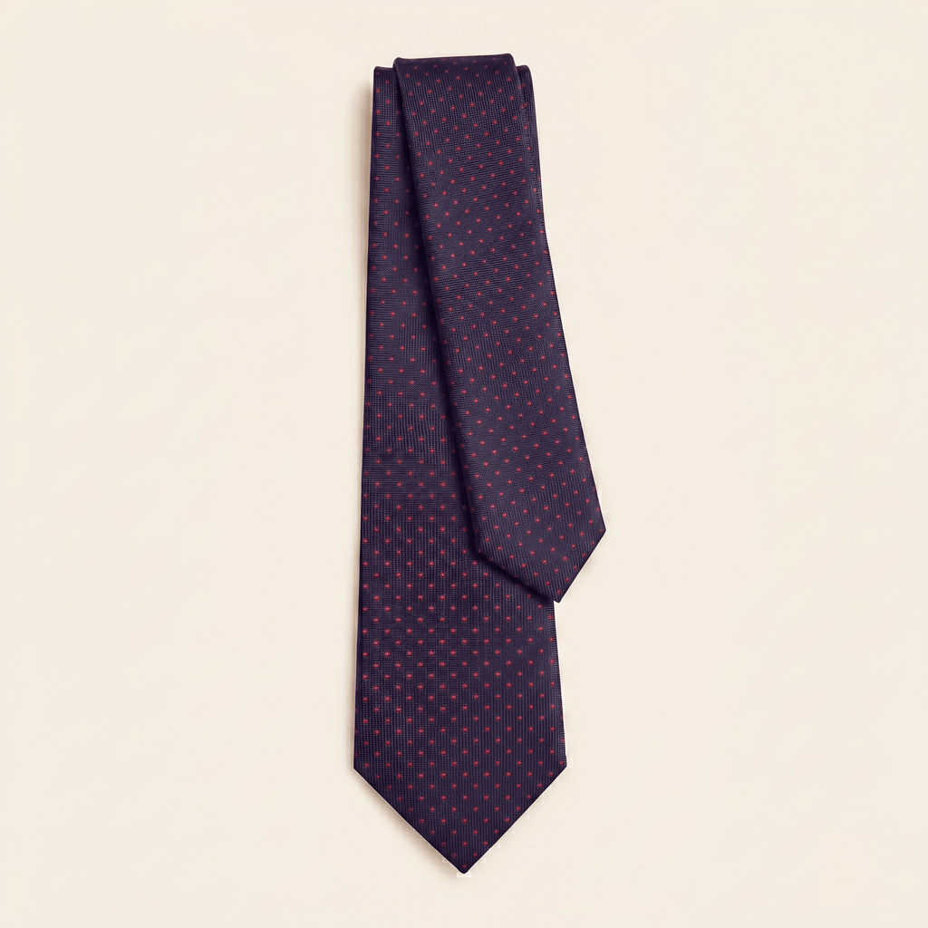 CRAVATTA BLU SCURO 3 PIEGHE SARTORIALE IN SETA - Pois rossi - Lorenzi Como luxury silk tie