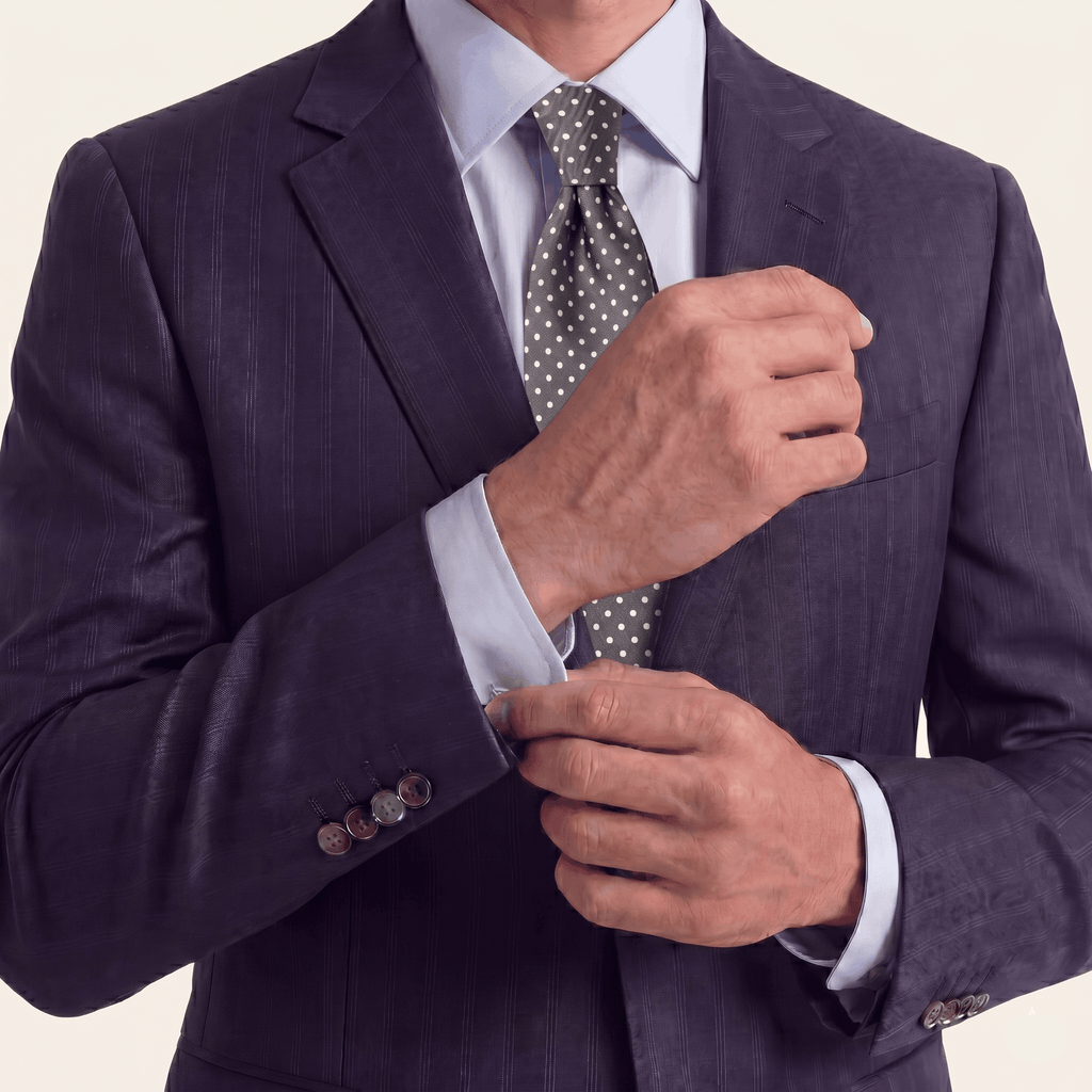 DARK GREY 3 FOLD JACQUARD SILK TIE - White polka dot