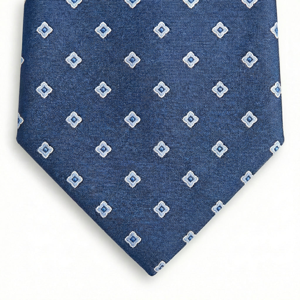 BLUE JACQUARD SILK TIE - Small geometric pattern