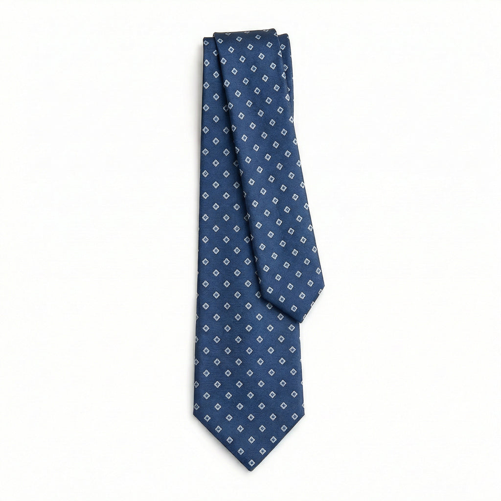 BLUE JACQUARD SILK TIE - Small geometric pattern
