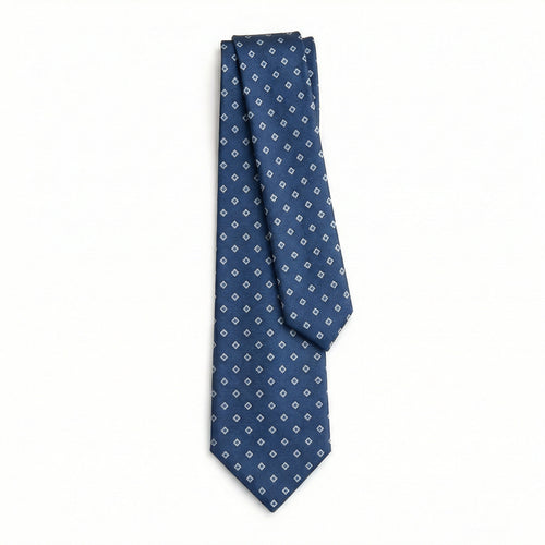 BLUE JACQUARD SILK TIE - Small geometric pattern