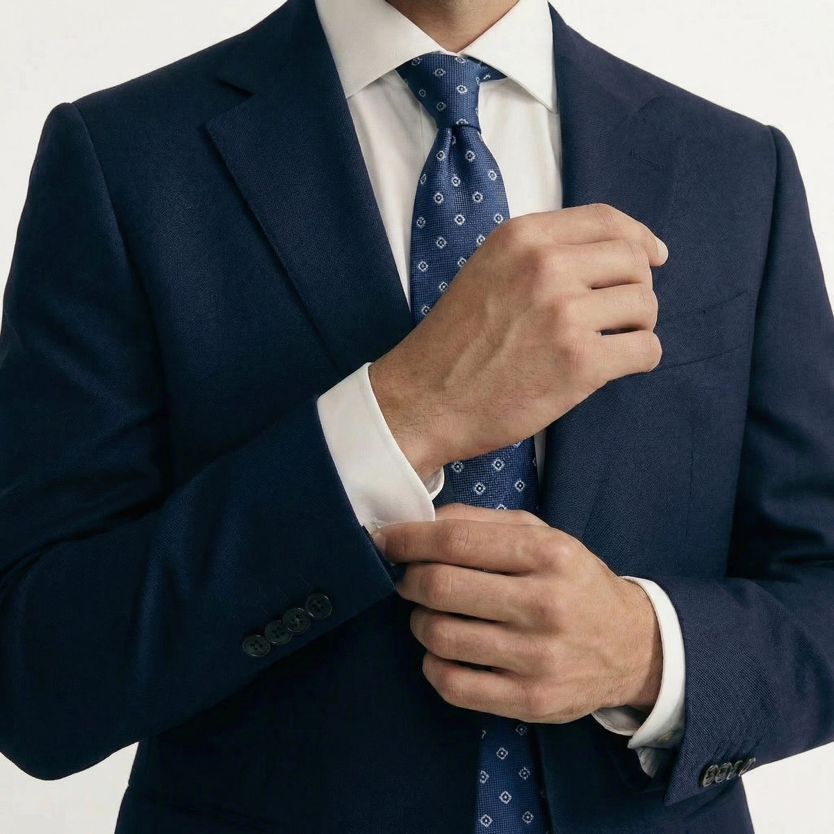 BLUE JACQUARD SILK TIE - Small geometric pattern - Lorenzi Como luxury silk tie
