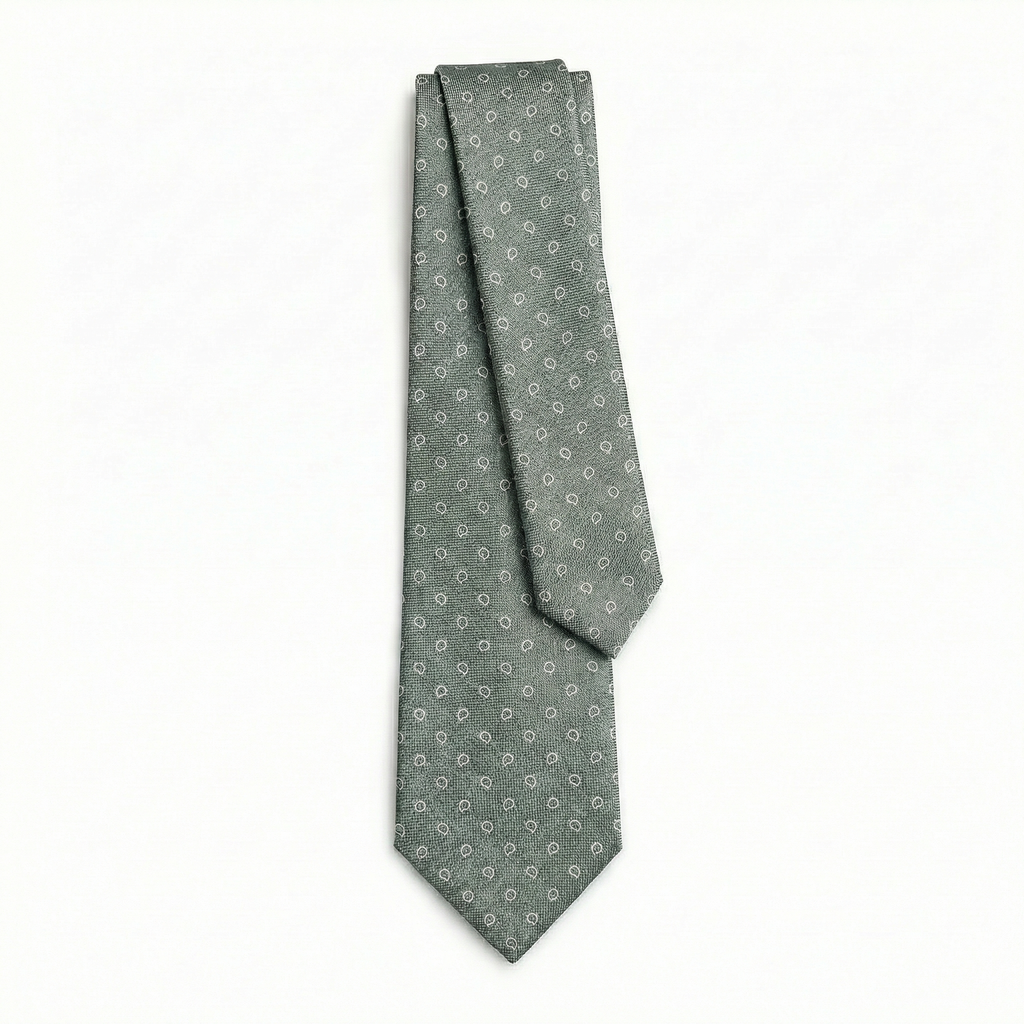 SAGE GREEN JACQUARD SILK TIE - Small paisley pattern