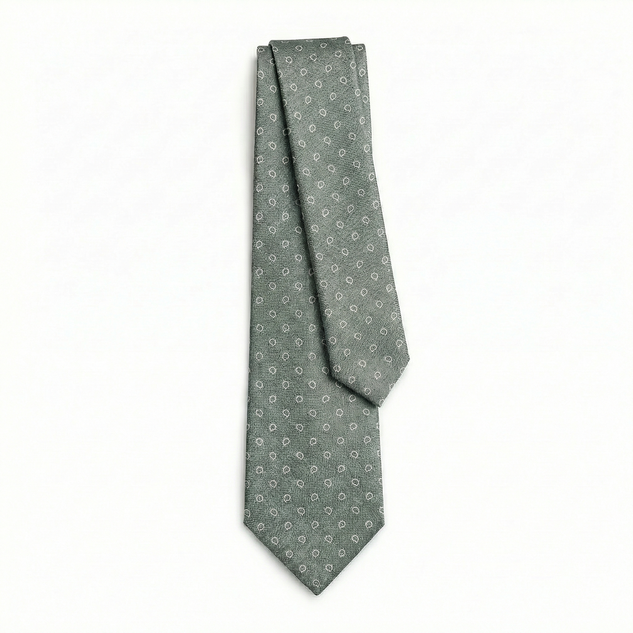 SAGE GREEN JACQUARD SILK TIE - Small paisley pattern