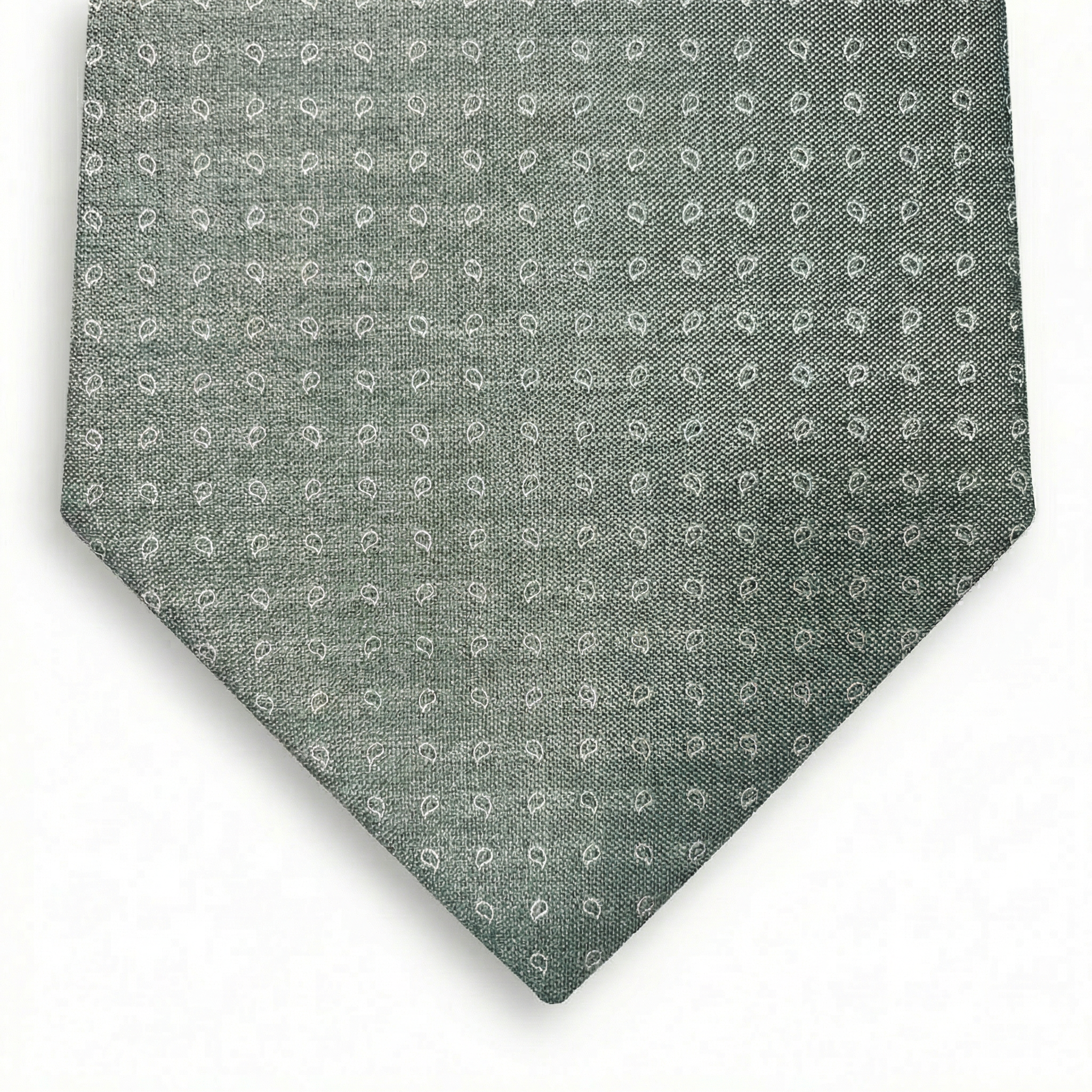 SAGE GREEN JACQUARD SILK TIE - Small paisley pattern