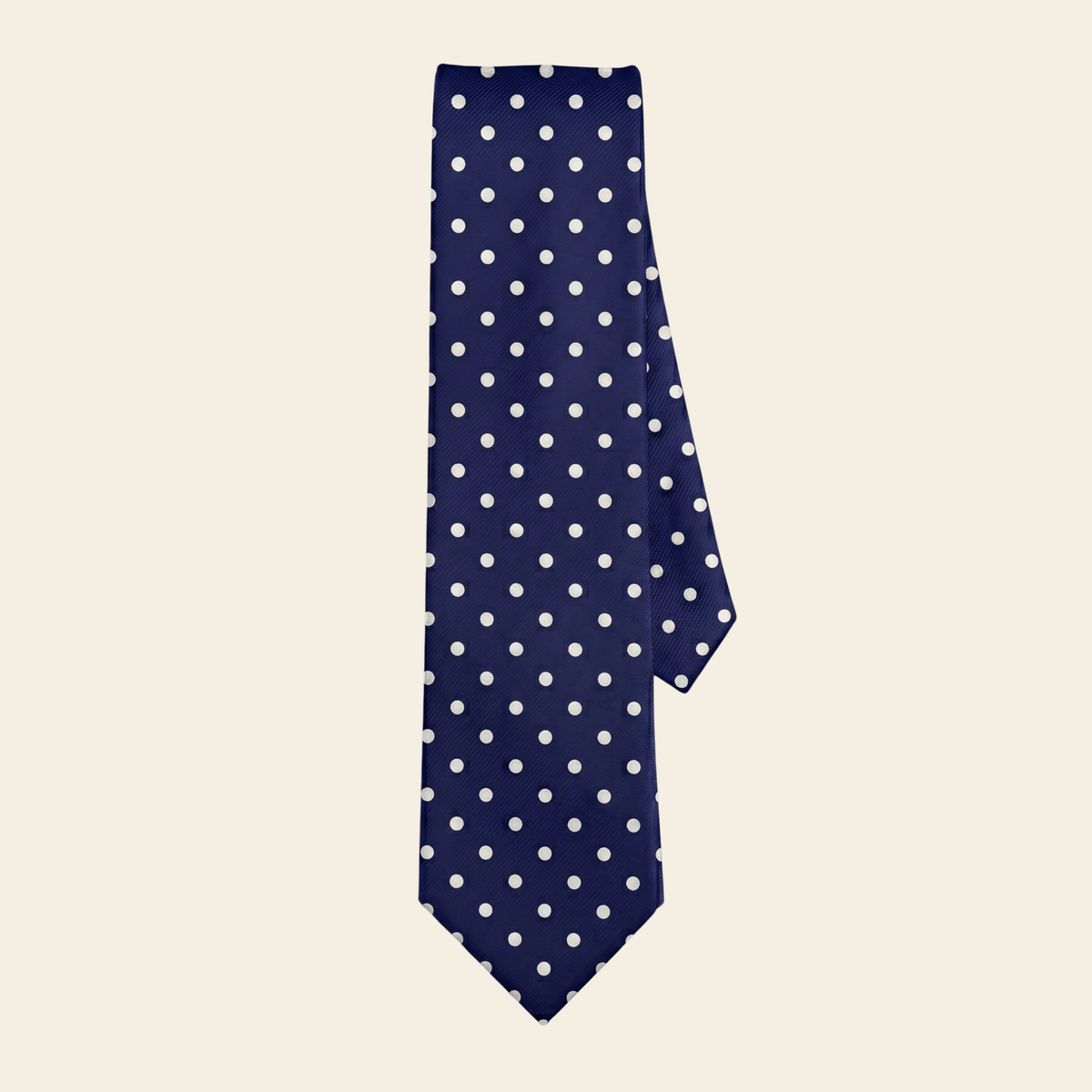 DARK BLUE 3 FOLD JACQUARD SILK TIE - White polka dot