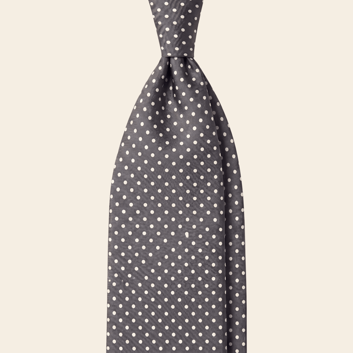 CRAVATTA GRIGIA SCURA 3 PIEGHE IN SETA JACQUARD - Pois bianchi - Lorenzi Como luxury silk tie