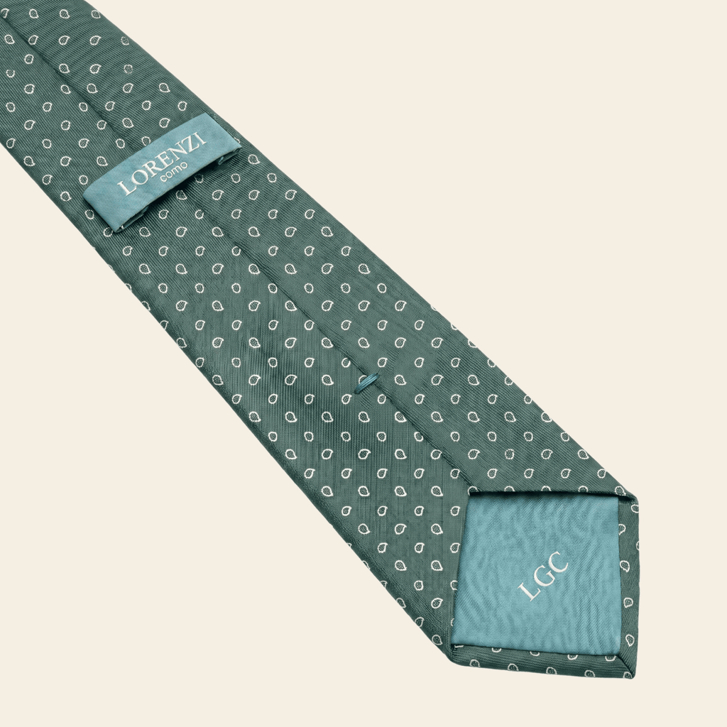 CRAVATTA VERDE SALVIA IN SETA JACQUARD - Paisley piccolo - Lorenzi Como luxury silk tie