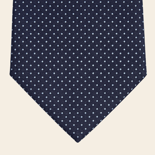 CRAVATTA BLU SCURO 3 PIEGHE SARTORIALE IN SETA - Pois azzurri