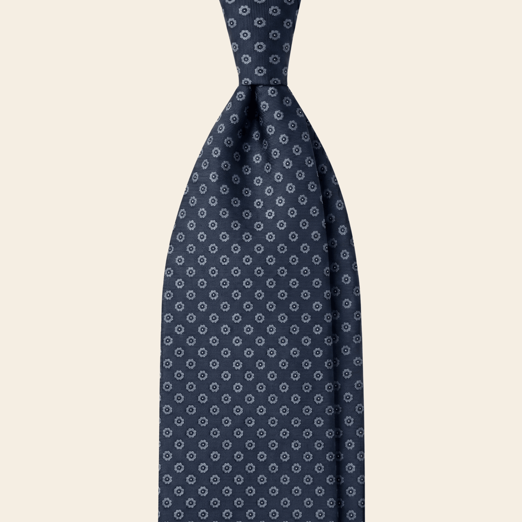 CRAVATTA BLU SCURO 7 PIEGHE SARTORIALE IN SETA - Floreale - Lorenzi Como luxury silk tie