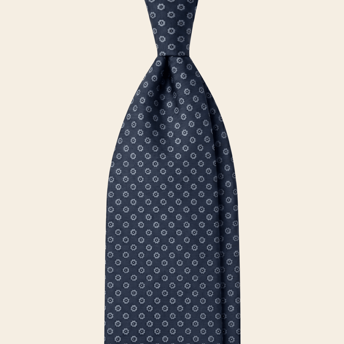 CRAVATTA BLU SCURO 7 PIEGHE SARTORIALE IN SETA - Floreale - Lorenzi Como luxury silk tie