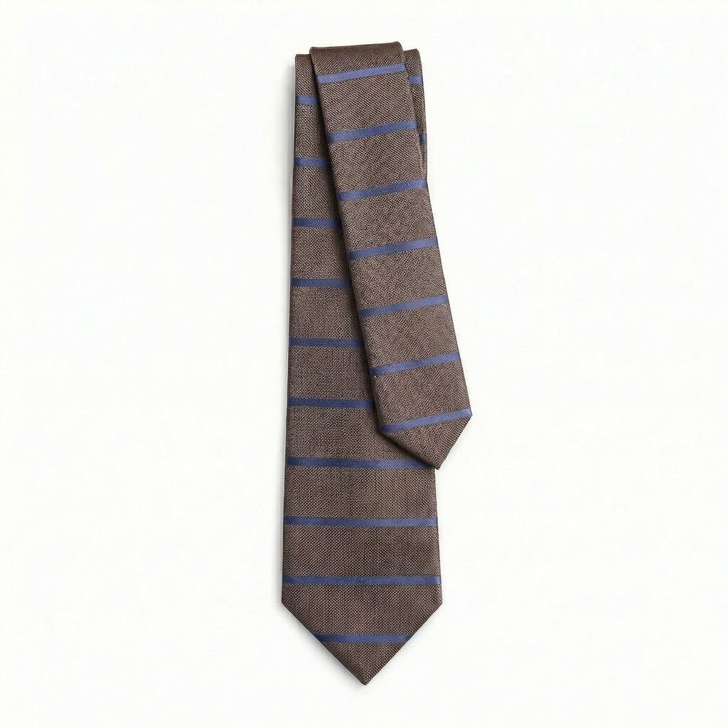 BROWN JACQUARD SILK TIE - Blue stripes
