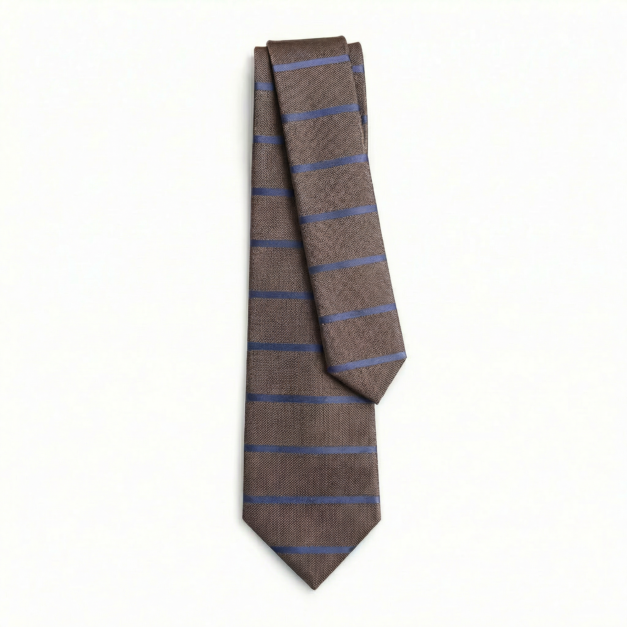 BROWN JACQUARD SILK TIE - Blue stripes