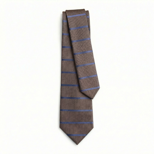 BROWN JACQUARD SILK TIE - Blue stripes