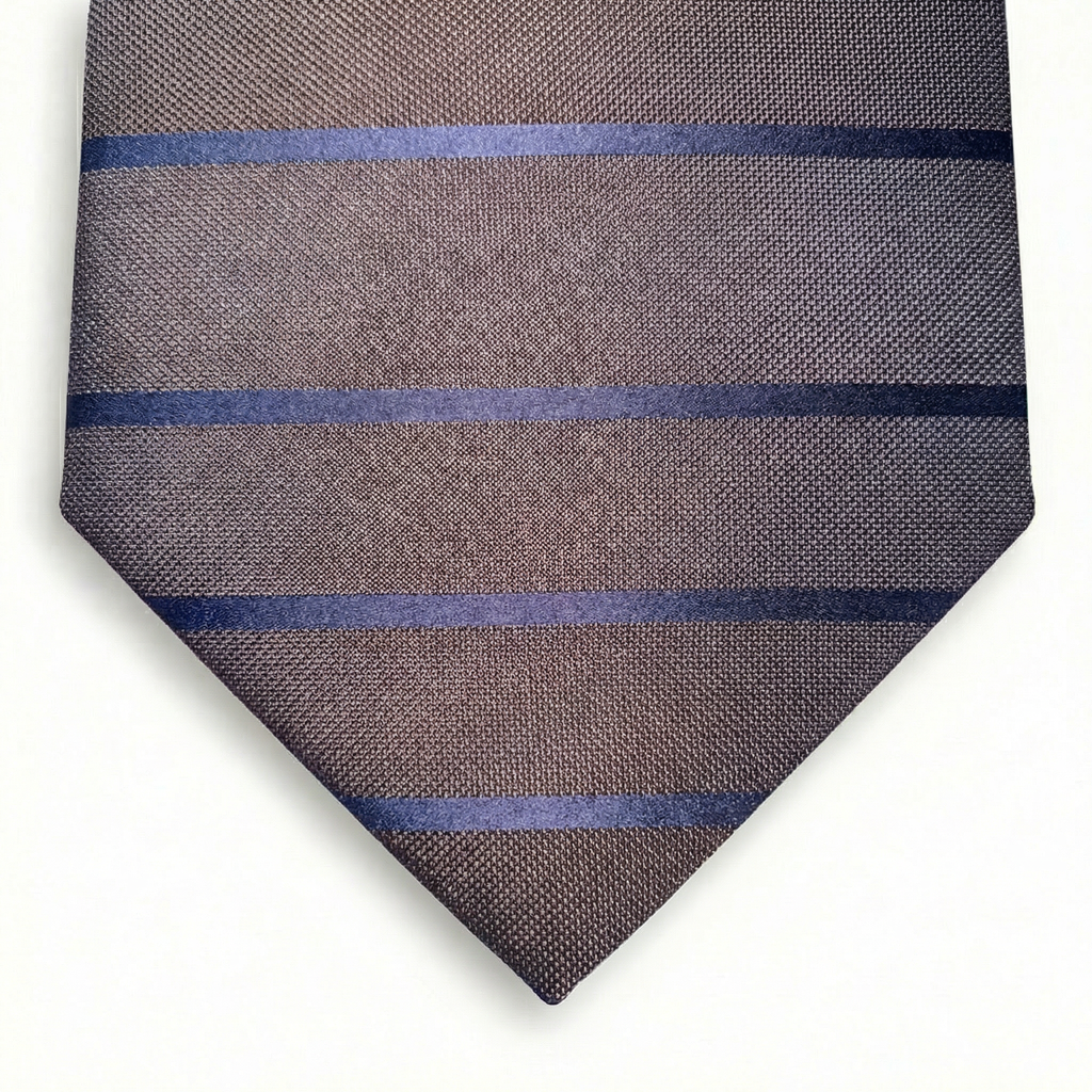 BROWN JACQUARD SILK TIE - Blue stripes