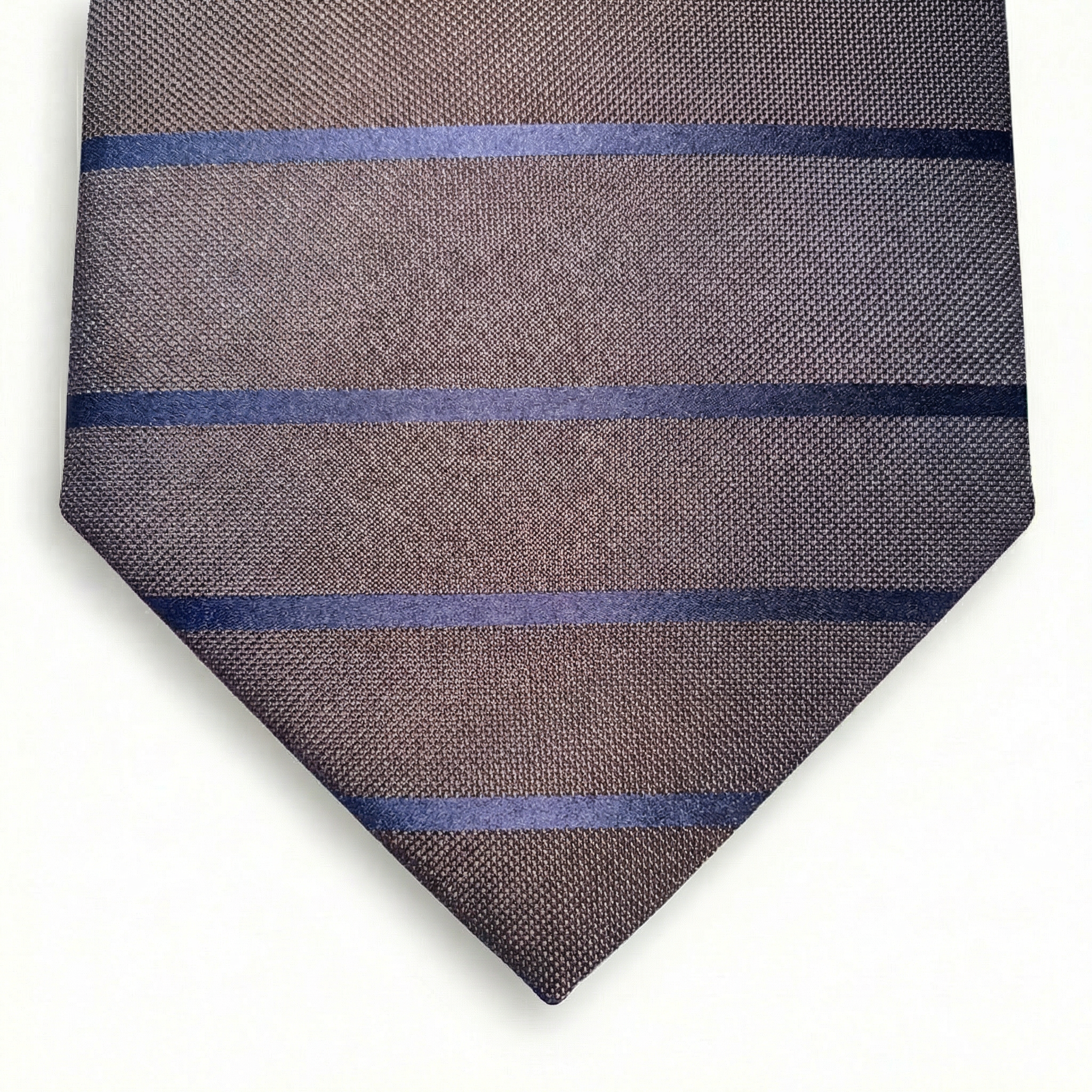 BROWN JACQUARD SILK TIE - Blue stripes