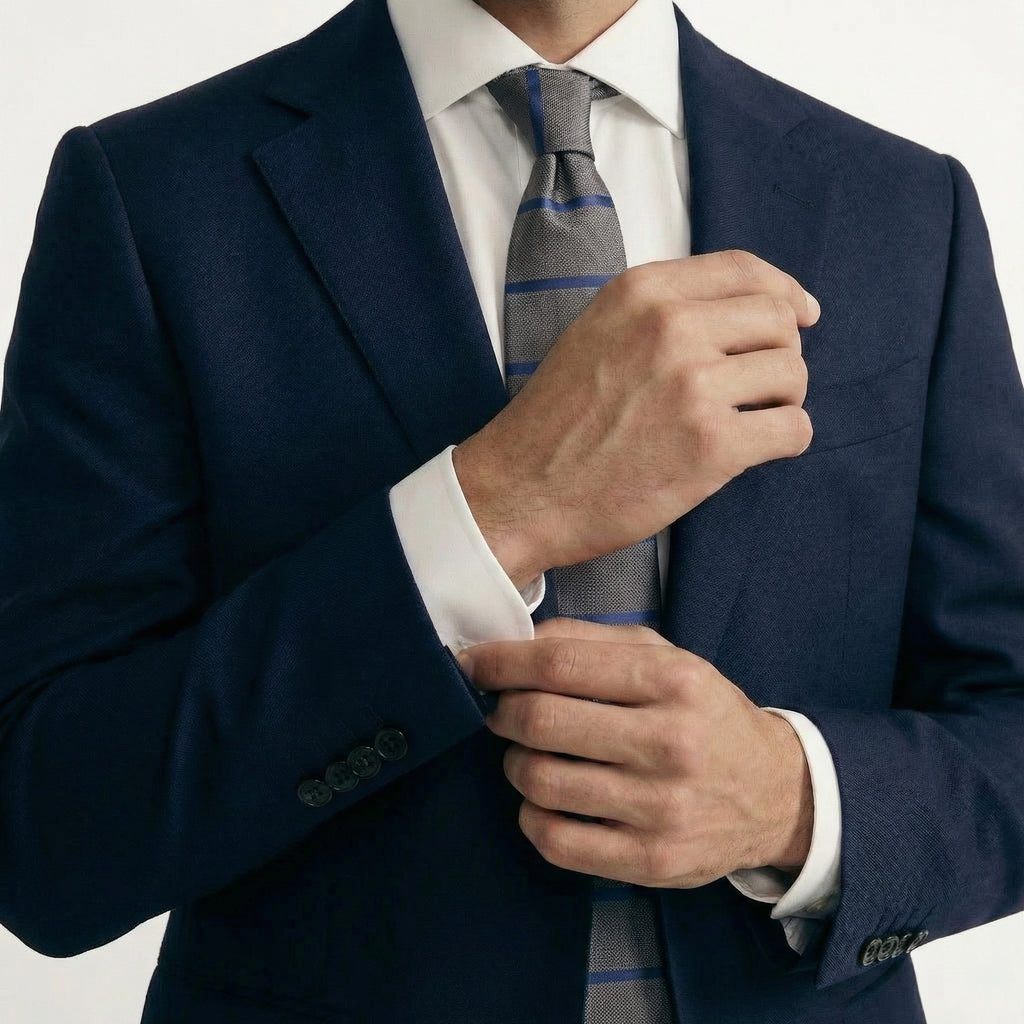 BROWN JACQUARD SILK TIE - Blue stripes