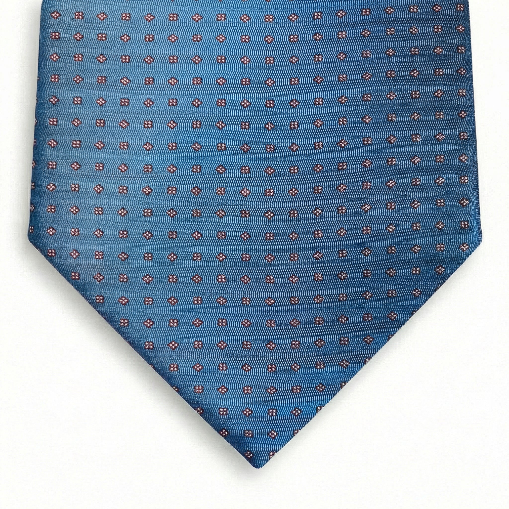 BLUE JACQUARD SILK TIE - Burgundy micro motifs