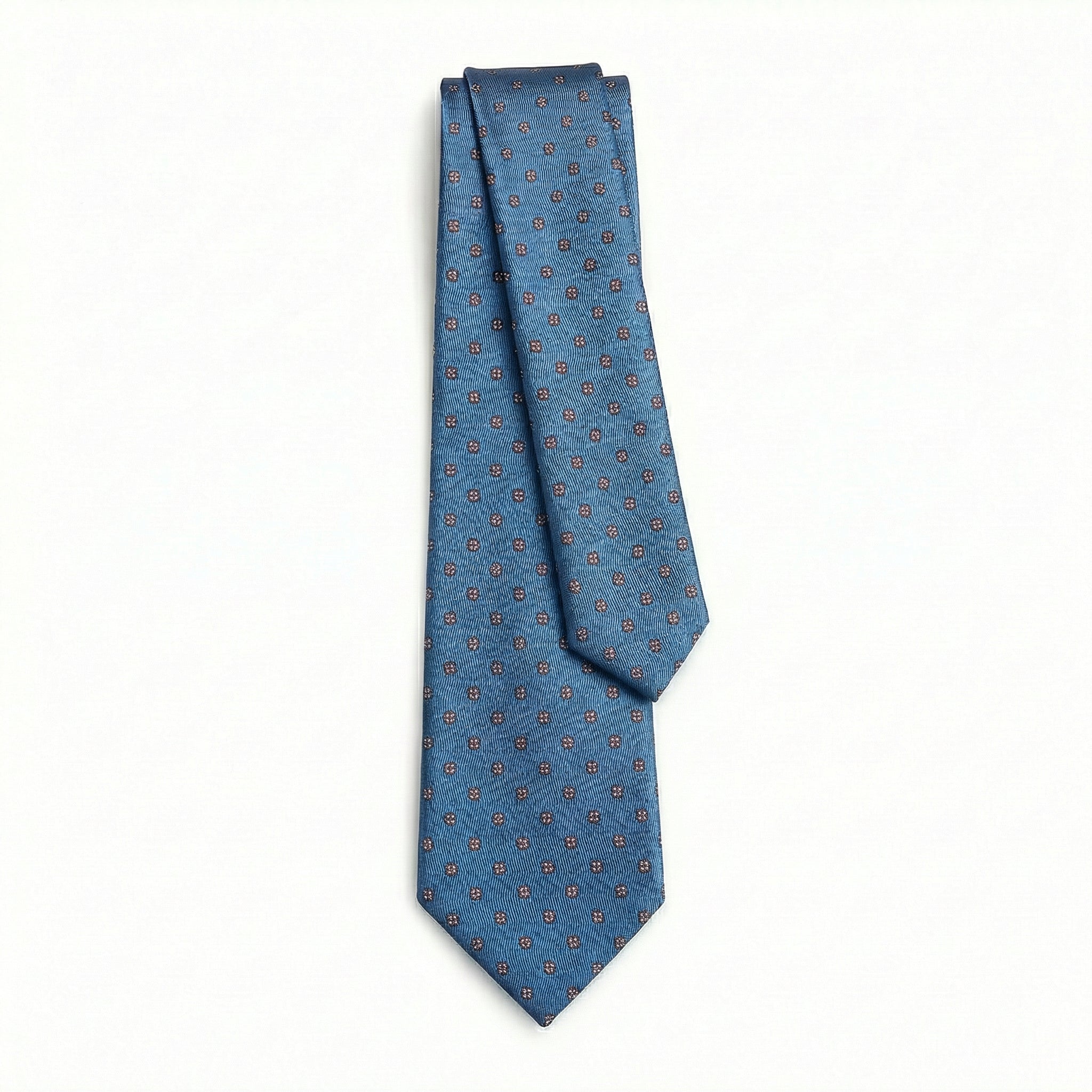 BLUE JACQUARD SILK TIE - Burgundy micro motifs