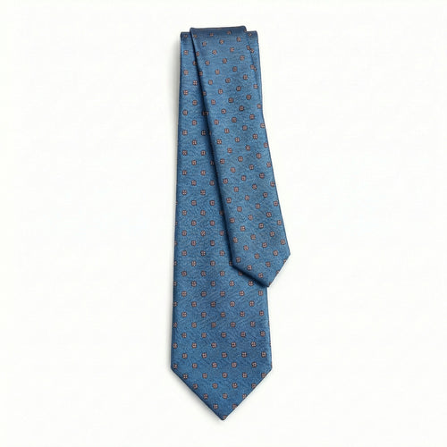 BLUE JACQUARD SILK TIE - Burgundy micro motifs
