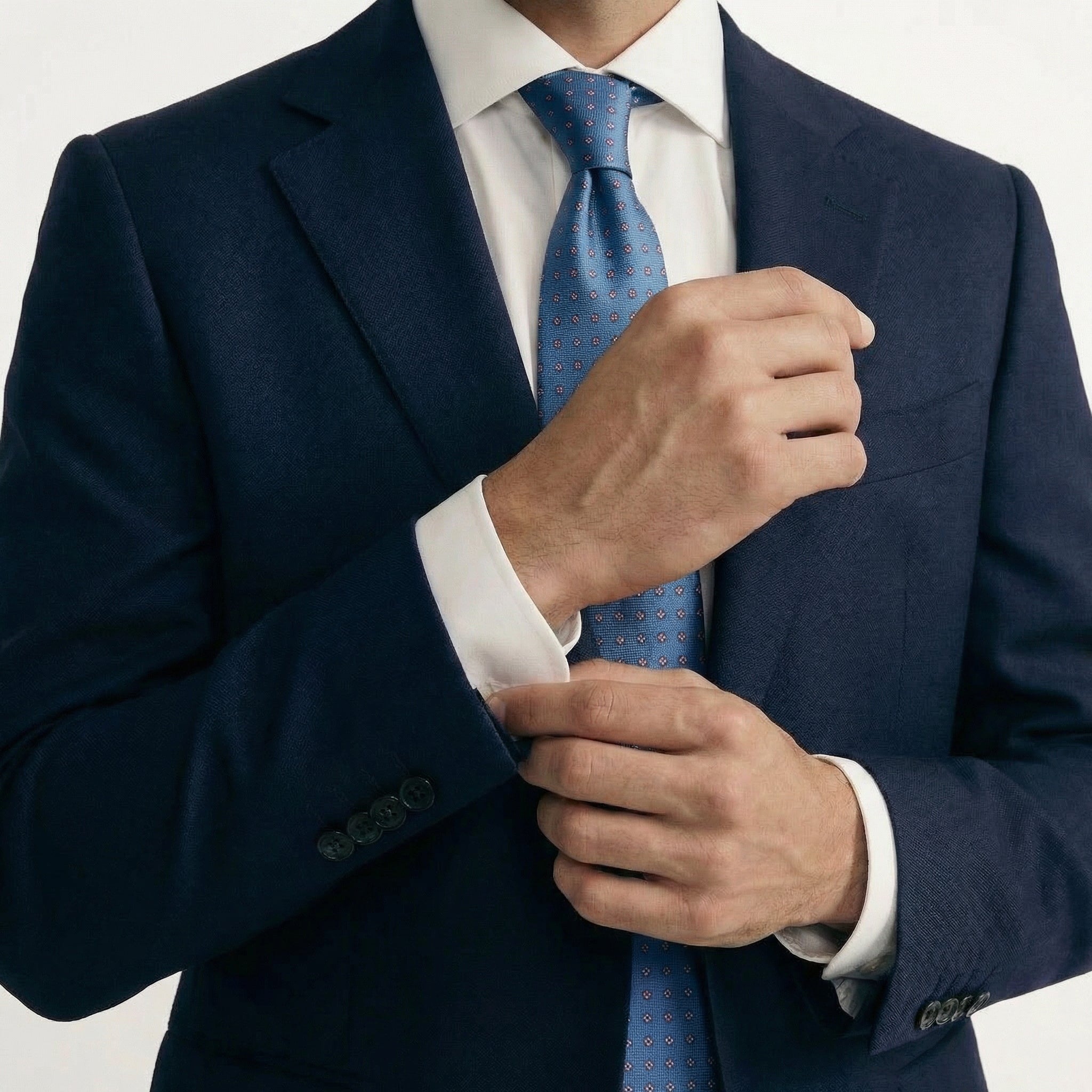 BLUE JACQUARD SILK TIE - Burgundy micro motifs