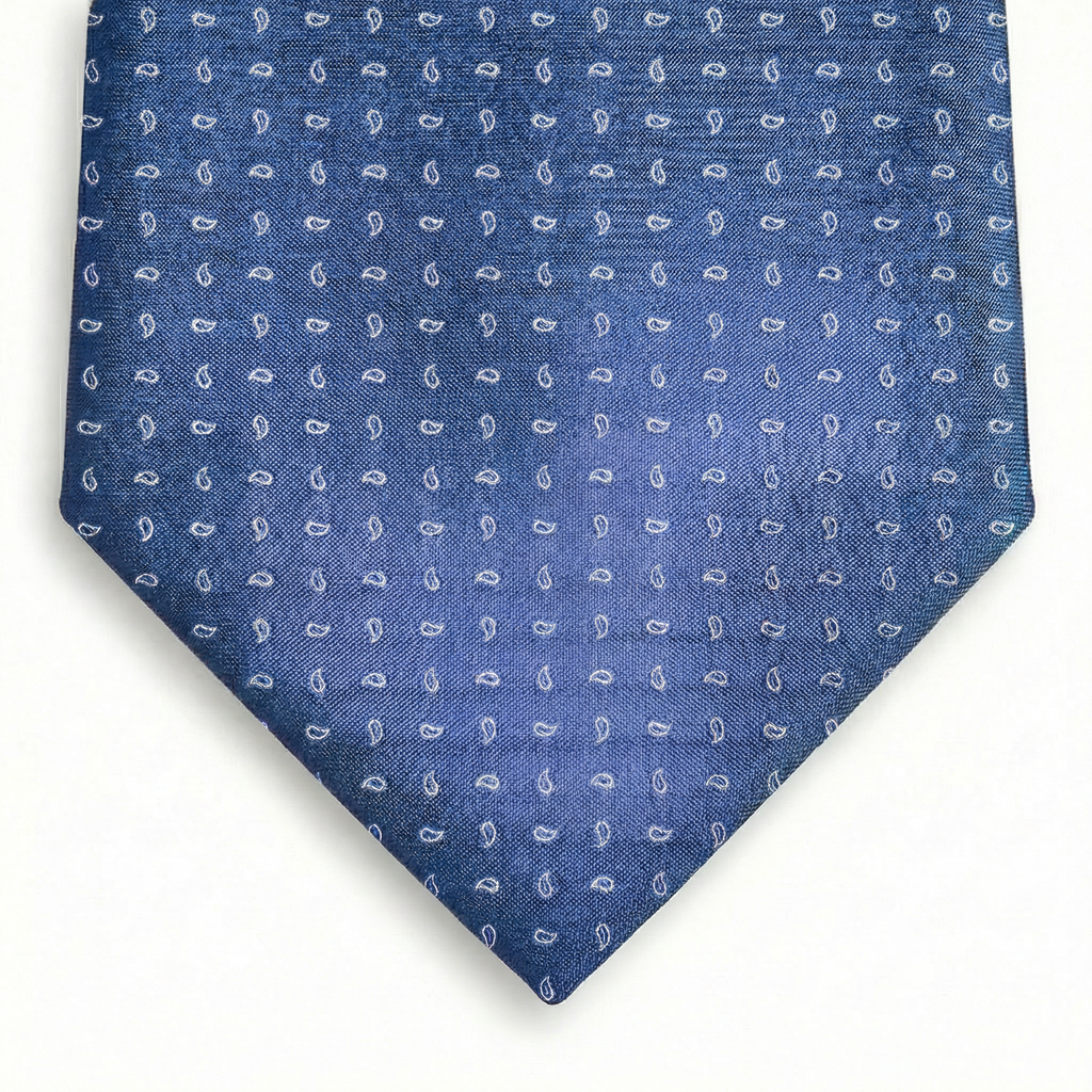 BLUE JACQUARD SILK TIE - Small paisley pattern