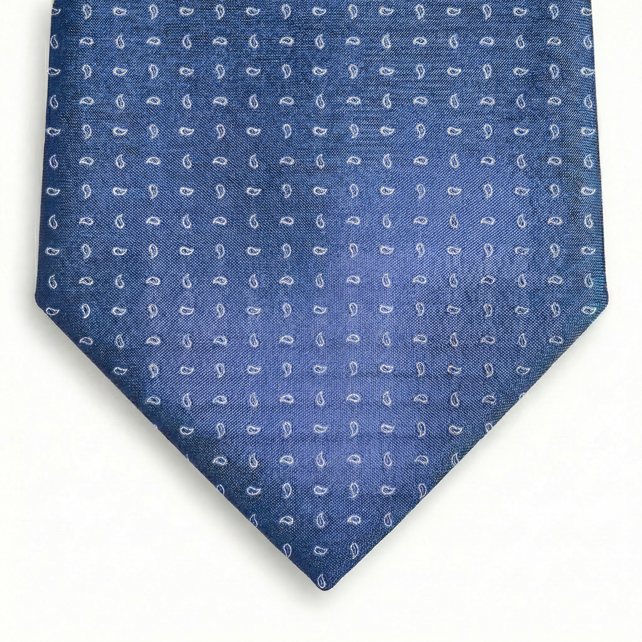 BLUE JACQUARD SILK TIE - Small paisley pattern