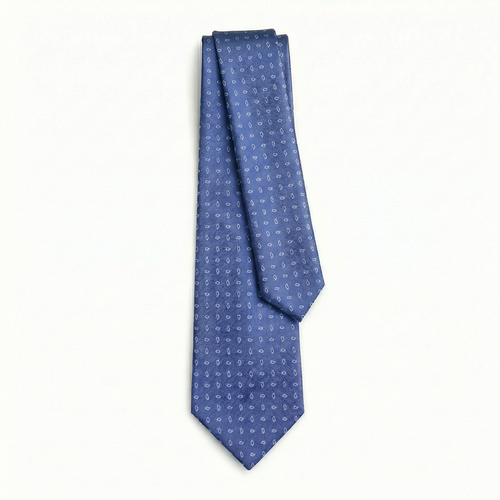 BLUE JACQUARD SILK TIE - Small paisley pattern