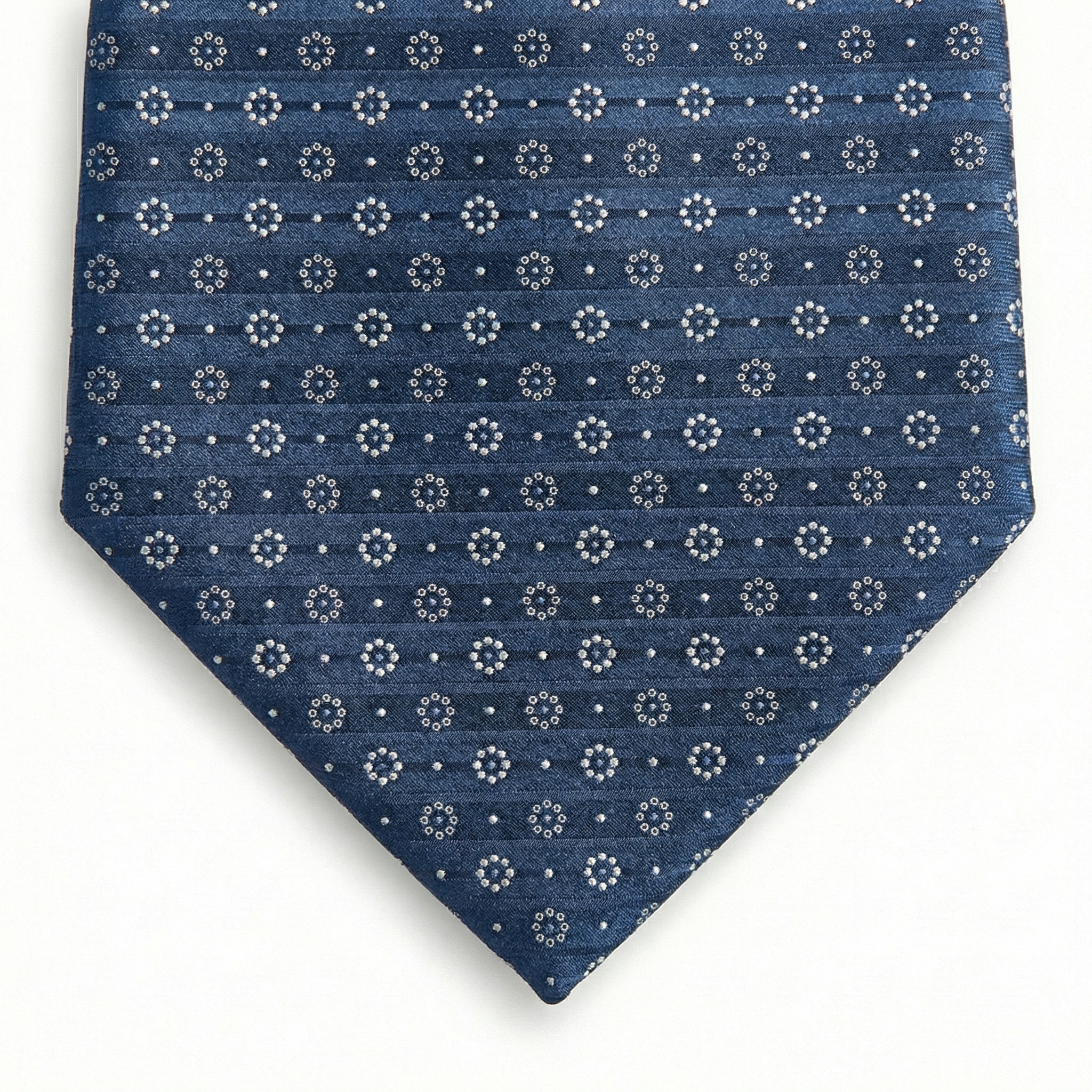 BLUE JACQUARD SILK TIE - Circular micro pattern