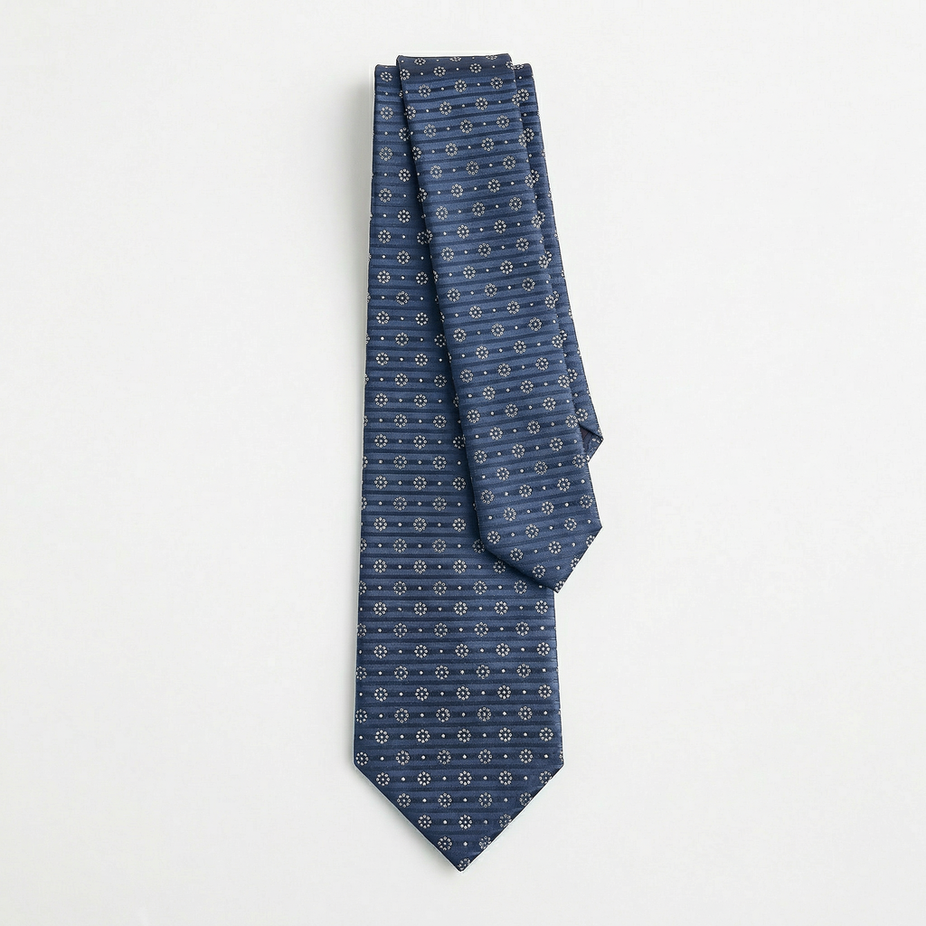 BLUE JACQUARD SILK TIE - Circular micro pattern