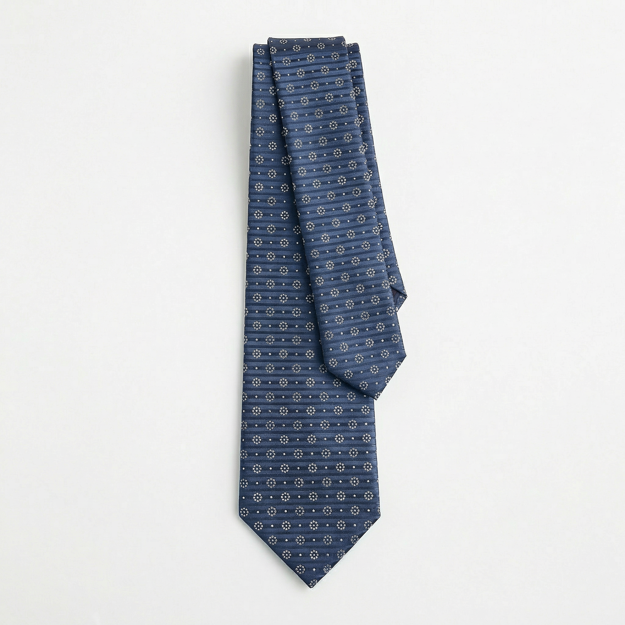 BLUE JACQUARD SILK TIE - Circular micro pattern