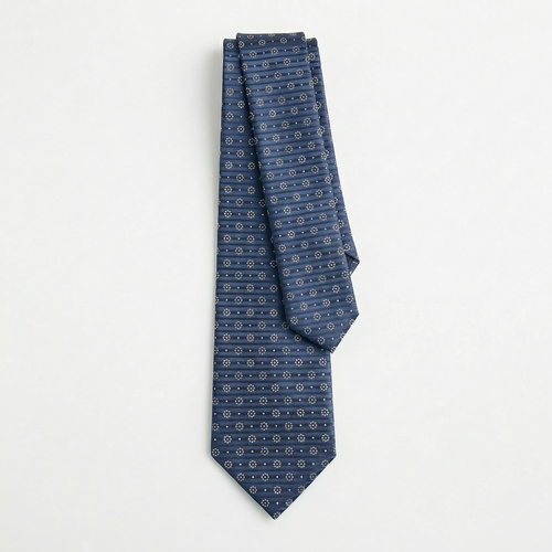 BLUE JACQUARD SILK TIE - Circular micro pattern