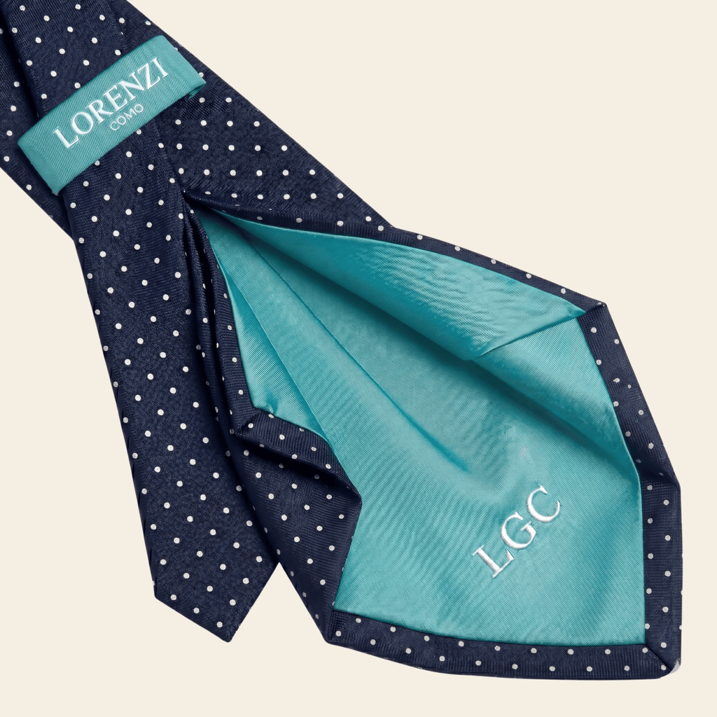 CRAVATTA BLU SCURO 7 PIEGHE IN SETA JACQUARD - Lorenzi Como luxury silk tie