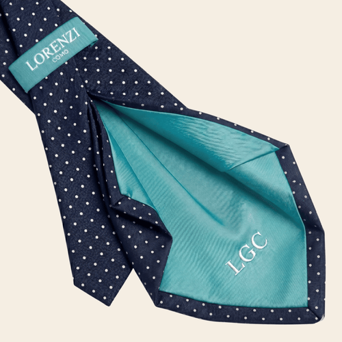 CRAVATTA BLU SCURO 7 PIEGHE IN SETA JACQUARD - Lorenzi Como luxury silk tie