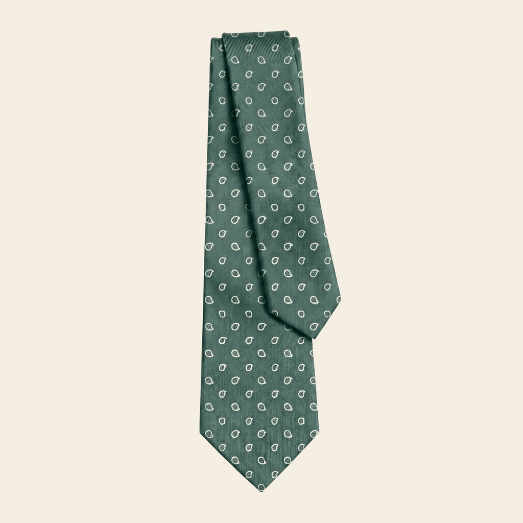 CRAVATTA VERDE SALVIA IN SETA JACQUARD - Paisley piccolo - Lorenzi Como luxury silk tie