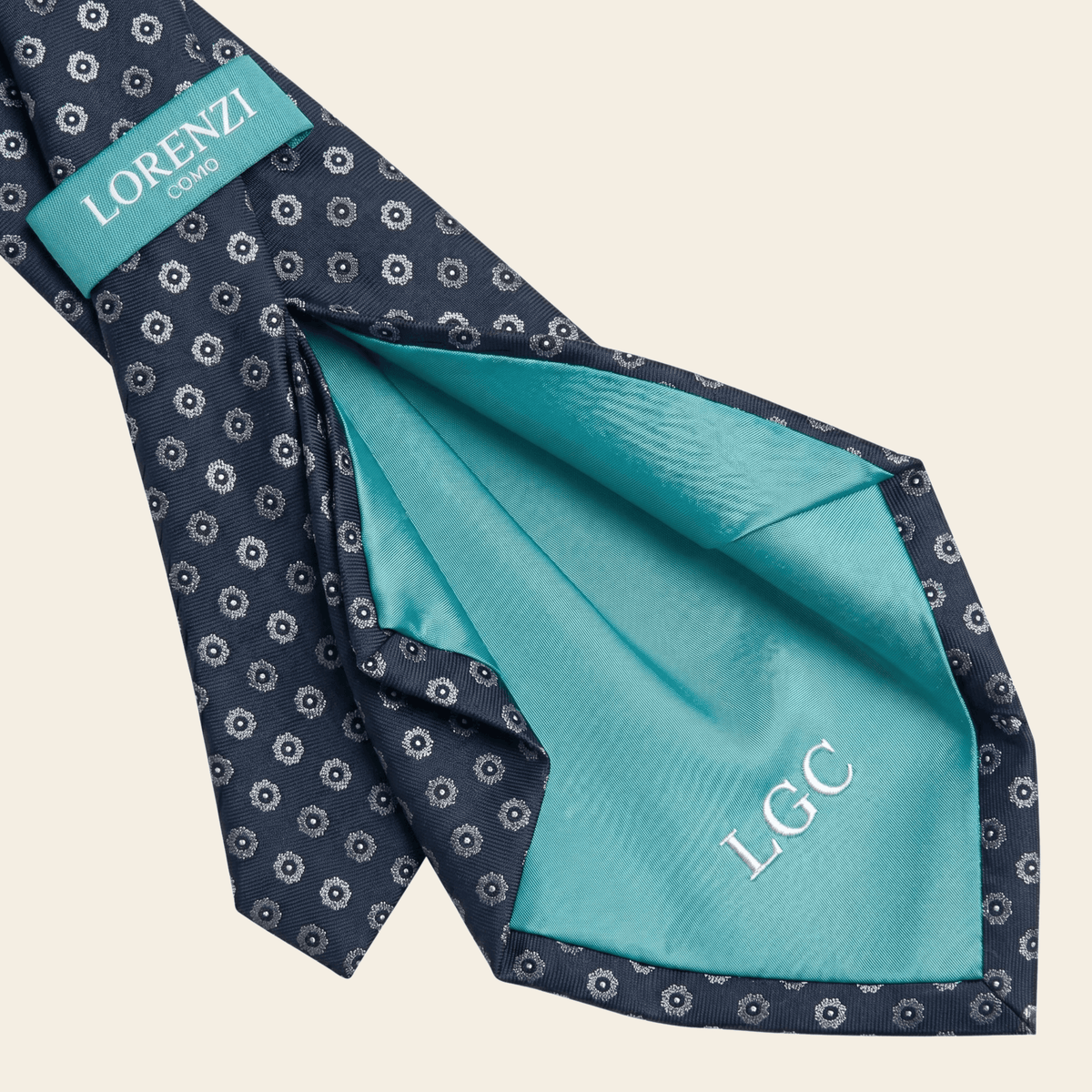 CRAVATTA BLU SCURO 7 PIEGHE SARTORIALE IN SETA - Floreale - Lorenzi Como luxury silk tie