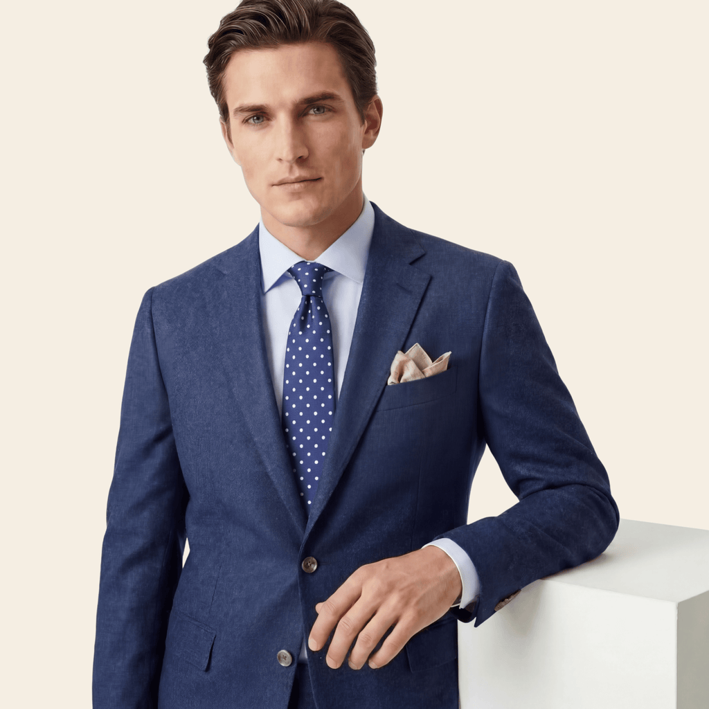 DARK BLUE 3 FOLD JACQUARD SILK TIE - White polka dot