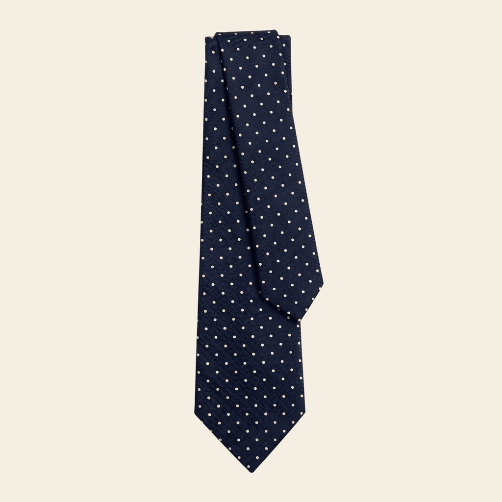 CRAVATTA BLU SCURO 7 PIEGHE IN SETA JACQUARD - Lorenzi Como luxury silk tie